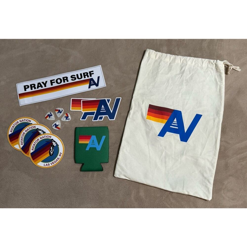 AVIATOR NATION Stickers Tiger Koozie Tote Guitar Picks Can Cooler Retro Bundle - Picture 2 of 2